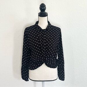 AMERICAN RAG Black Long sleeve Polkadot Crop Top Size Medium Collar Office Work